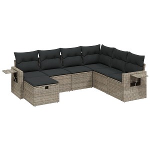 vidaXL 7 Piece Patio Sofa Set with Cushions Gray Poly Rattan - Without Table - 1 of 4