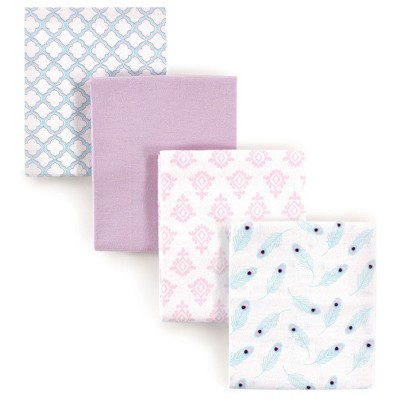 Image of Hudson Baby Infant Girl Cotton Flannel Receiving Blankets, Peacock, One Size