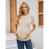 Maternity Tops Women's Casual Ribbed Round Neck Puff Short Sleeve Ruched Side Tunic Blouses Shirts Pregnancy Clothes - 2 of 4