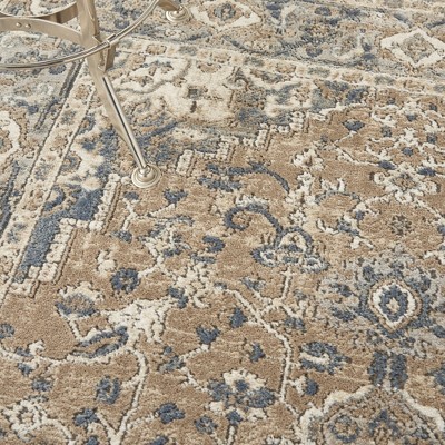 Beige & Grey Synthetic 45.67" Round Area Rug with Stain-Resistant Finish
