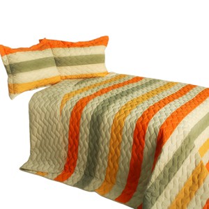 Slickblue 3 PC Handmade Full/Queen Quilt Set, Reversible Vermicelli Quilted, Horizontal Stripes, 37 Color Options - 1 of 4