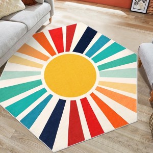 Boho Rugs Washable Kids Rug Non Slip Nursery Rug Low Pile Floor Mat Soft & Non-Shedding Sunshine Carpet Colorful Rainbow Printed Indoor Rugs - 1 of 4