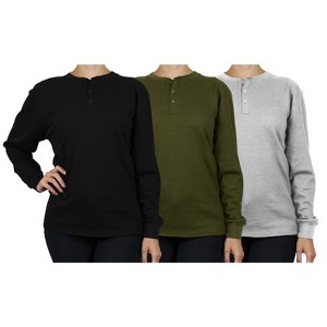 Blue Ice  Women's Loose Fit  Waffle-Knit Thermal Henley- 3 Pack - 1 of 2