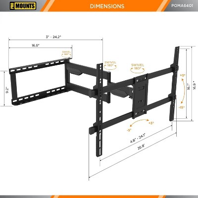 Black Full Motion Outdoor TV Wall Mount for 32"-75" Screens
