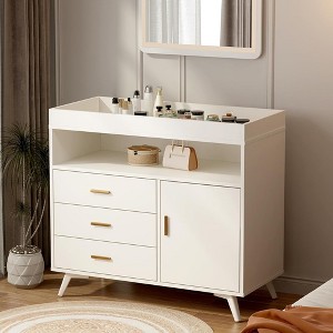 Baby Changing Table Dresser, Nursery Dresser Chest, Wood Diaper Changing Station, with Changing Table Top, Safety Rails, 3 Drawers - 1 of 4