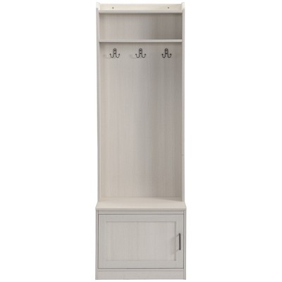 White Wood Hall Tree with Storage Bench and Coat Hooks