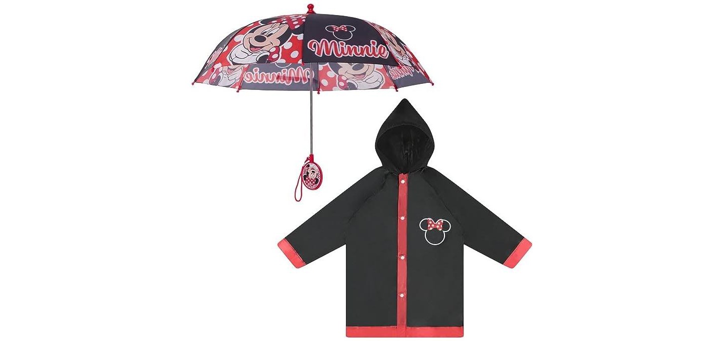 Disney Minnie Mouse Girl's Umbrella and Raincoat Set, Kids Ages 4-5 (red), цвет: Красный — фото 1