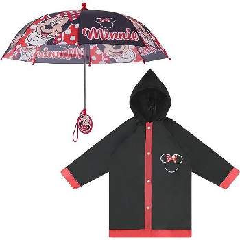 Minnie Mouse Girl's Umbrella and Raincoat Set, Kids Ages 2-5 (red)