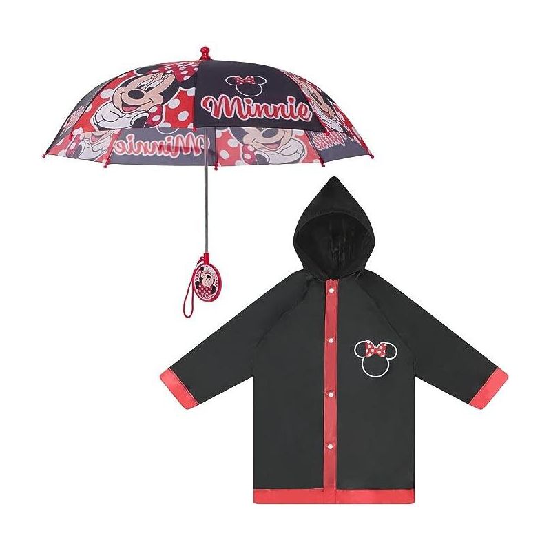 Minnie Mouse Girl's Umbrella and Raincoat Set, Kids Ages 2-5 (red), 1 of 7