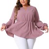 Agnes Orinda Women's Plus Size Textured Keyhole Cut Out Long Sleeve Swiss Dots Babydoll Peplum Blouse - 2 of 4