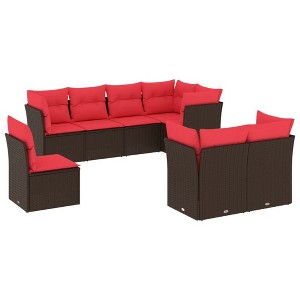 vidaXL 8 Piece Patio Sofa Set with Cushions Brown Poly Rattan - 1 of 4