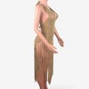 Anna-Kaci Swim Women's Crochet Halter Cover-Up Dress with Fringe Hem- One Size Fits Most, Brown - 4 of 4
