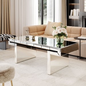 Kumasinova 47" Wide Luxury Silver Coffee Table with Fluted Tempered Glass Top,Modern MDF Sofa Side Table for Living Room,Decor Piece - 1 of 4