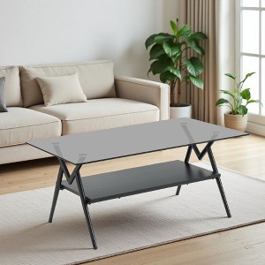 38.39" Glass Rectangle Coffee Table with White Legs - 1 of 4