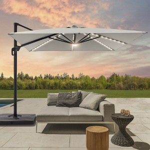 Sonkuki 10×10FT Outdoor LED Cantilever Patio Umbrella w/Base, 360° Rotation and Infinite Canopy Angle Adjustment - 1 of 4