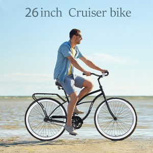 26-Inch Men's Beach Cruiser Bike - Single Speed Design for Effortless Riding, Sturdy High-Carbon Steel Frame & Wide Anti-Slip Wheels - 1 of 4