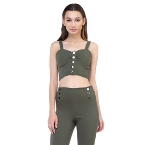 Slickblue Trendy Sweetheart Button Crop Top – Black/Olive, Smocked Back, Perfect for Warm Weather, Sizes S/M/L - 1 of 4
