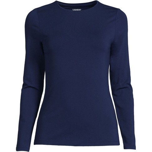 Lands' End Women's Long Sleeve V-Neck Super-T - 100% Cotton Jersey Basic Tee, Wrinkle & Fade Resistant