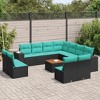 vidaXL 12 Piece Patio Sofa Set with Cushions Black Poly Rattan - Black and Blue - 2 of 4