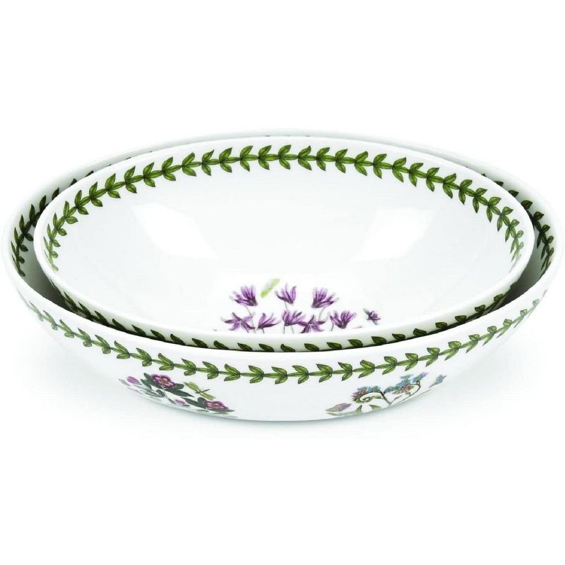 Portmeirion Botanic Garden Set of 2 Porcelain Oval Nesting Bowls, 8 & 9 Inch Nesting Bowls with Cyclamen and Daisy Motifs,, 1 of 4