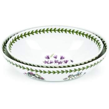 Portmeirion Botanic Garden Set of 2 Porcelain Oval Nesting Bowls, 8 & 9 Inch Nesting Bowls with Cyclamen and Daisy Motifs,