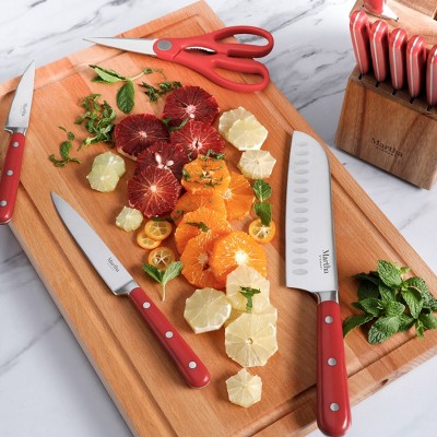 Eastwalk 14-Piece Red Stainless Steel Knife Set with Acacia Block