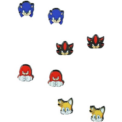 Sonic The Hedgehog 3 Earrings 4-Pair Character Design Stud Jewelry Earring Set Multicolored