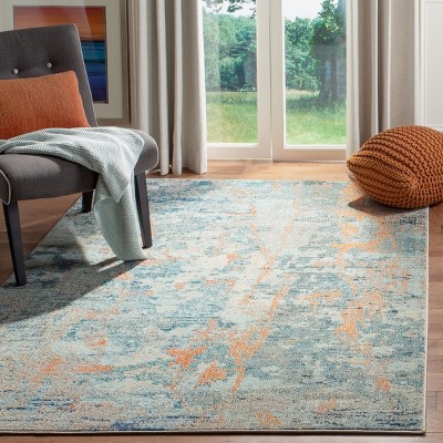 Rectangular Light Blue and Beige Synthetic Area Rug