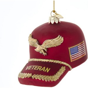 Kurt Adler Noble Gems Glass Ornament for Christmas Tree, Veteran's Hat - 1 of 1