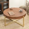 Damerin 33.86 Inch Wooden Round Coffee Table With Fir Tabletop Gold Cross Base - 3 of 4