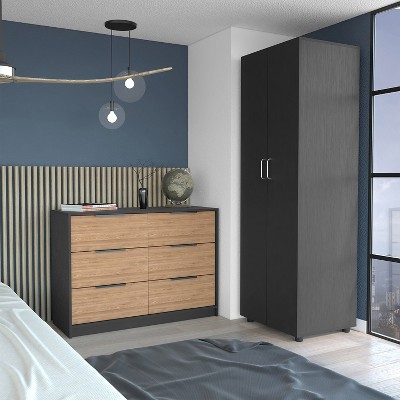 NicBex Modern Wooden 6-Drawer Chest, Tall Closet Storage with Wardrobe Closet Set of 2 for Bedroom, Living Room