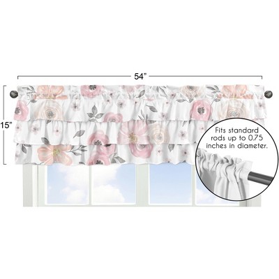 Blush Pink and Grey Floral Ruffled Window Valance