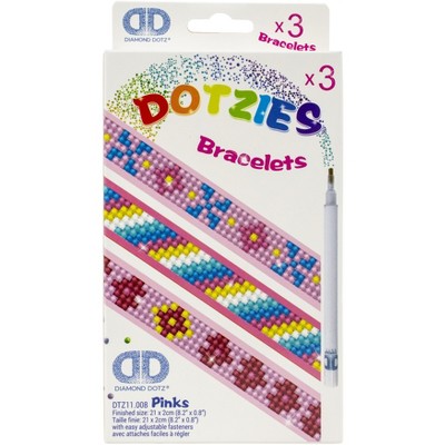 Diamond Dotz DOTZIES Bracelets Facet Art Kit 1"X9"-Assorted Pinks 3/Pkg