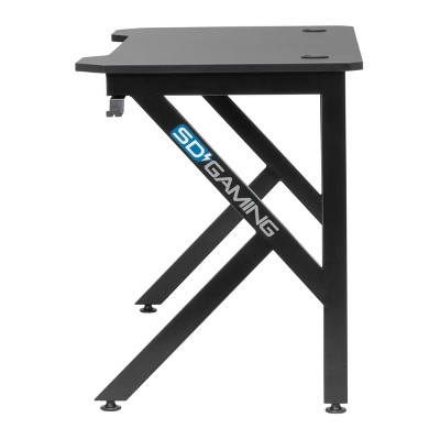48" Black Carbon-Fiber Inspired Gaming Desk with Charging Hub