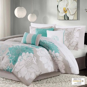 Gulches Printed Cotton Sateen Comforter Set Aqua Queen - 1 of 4