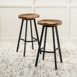 GDFStudio Malia Pinewood and Iron 31.5 Inch Backless Swivel Barstools (Set of 2) - 1 of 4