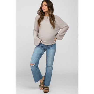 PinkBlush Blue Straight Leg Frayed Hem Maternity Jeans