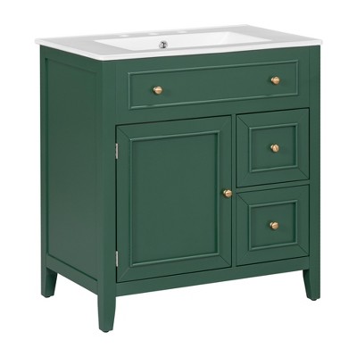 ChicFurnit Bathroom Vanities 30 Inch Vanity Cabinet with Sink and Dual Drawers for Bathroom, Green, 30"*18.3"*32.5"