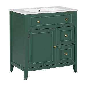 ChicFurnit Bathroom Vanities 30 Inch Vanity Cabinet with Sink and Dual Drawers for Bathroom, Green, 30"*18.3"*32.5" - 1 of 4