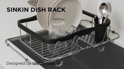 Black and Silver Metal Dish Rack with Utensil Cup