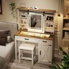 Vlsrka Makeup Vanity With Sliding LED Mirror and Outlets，White - 2 of 4