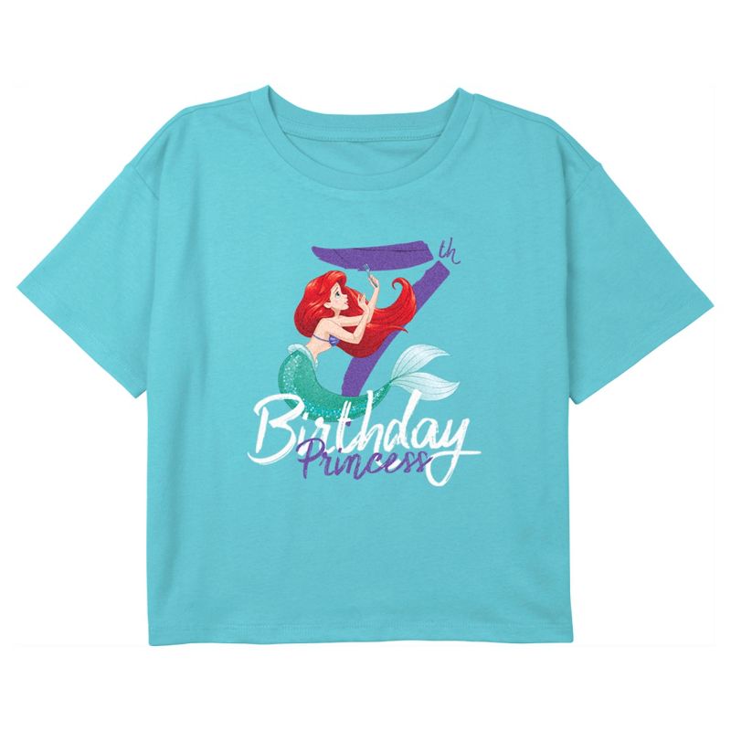 Girl's The Little Mermaid 7th Birthday Princess Crop T-Shirt, 1 of 4