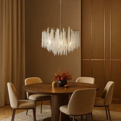 ALOADECOR Modern Glam Crystal Chandelier  Branch Style Pendant Ceiling Light for Dining Room Living Room