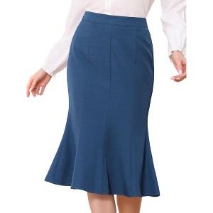 INSPIRE CHIC Women's Mermaid High Waist Business Elegant Casual Midi Ruffle Hem Pencil Skirt - 1 of 4