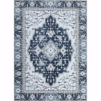 Vintage Washable Area Rug - Thin Low Pile Non-Slip Carpet for Living Room, Bedroom, Dining Table, and Home Office