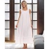 ADR Women's Cotton Nightgown, Sleeveless Lace Trimmed Button Up Long Vintage Night Dress Gown - 2 of 4
