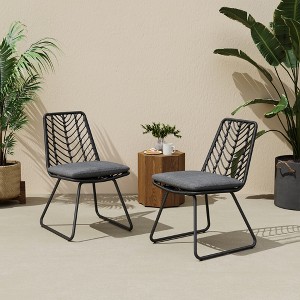 VASIP Set of 2 Rattan Dining Chairs with Water-Resistant Cushions and Sturdy Frame, Outdoor Wicker Patio Seating for Kitchen Patio Deck - 1 of 4