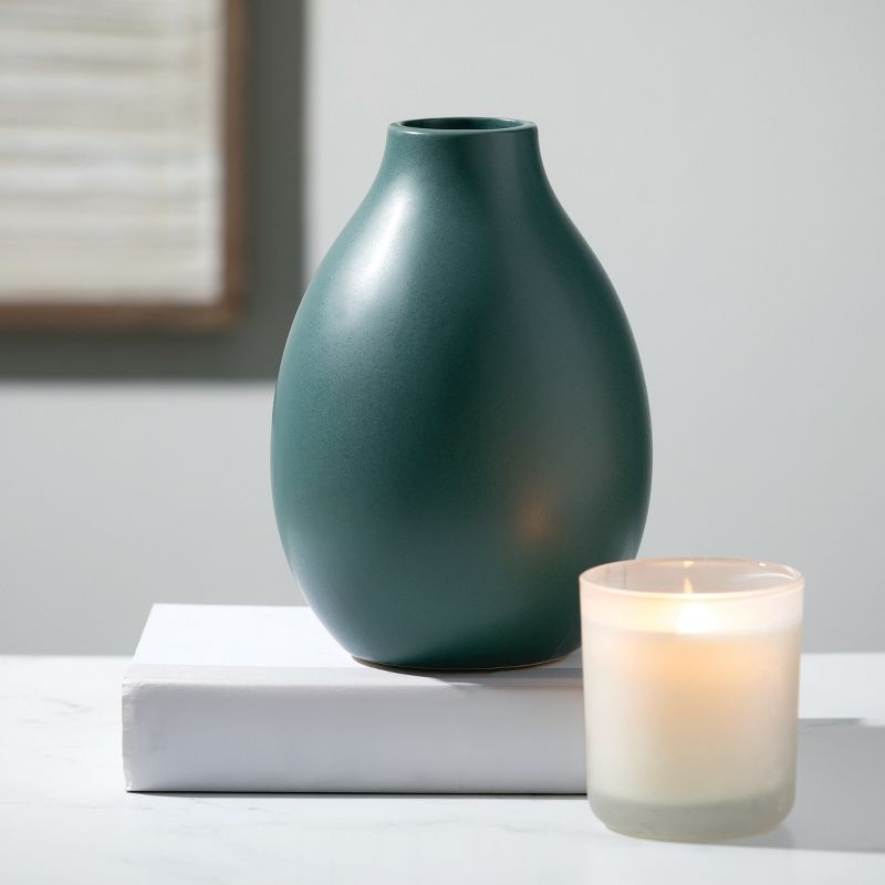 Sullivans 9" Matte Green Teardrop Vase, Ceramic, 5 of 8