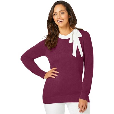 Jessica London Women's Plus Size Tie-Neck Sweater