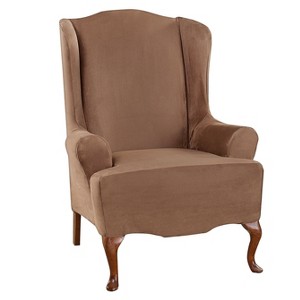 Ultimate Stretch Suede Wing Chair Slipcover Luggage Brown - Sure Fit